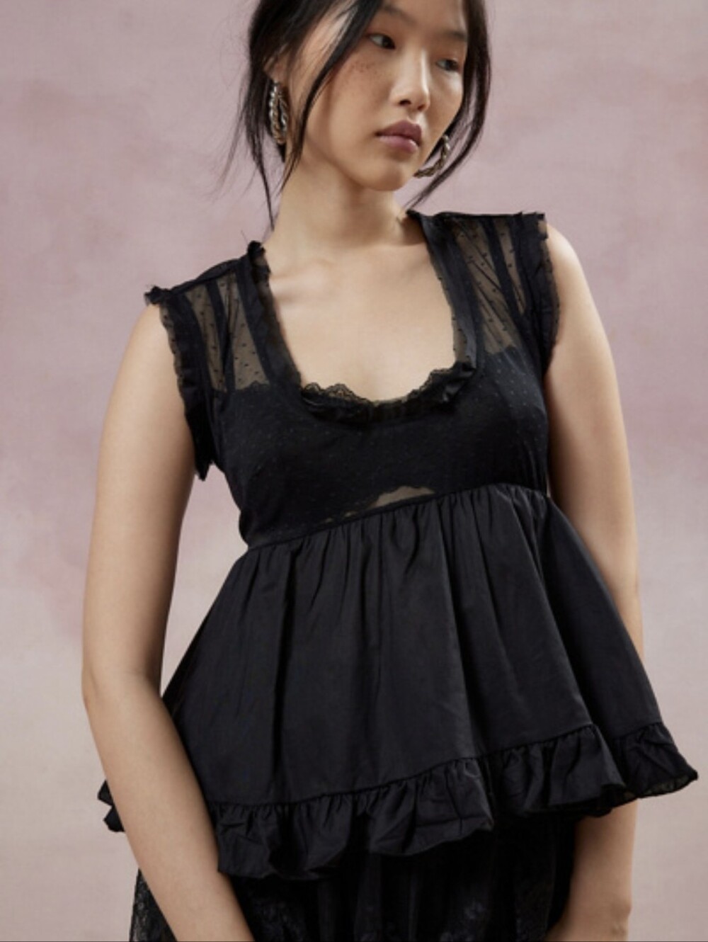 Kimchi Blue Black Sheer Dot Lace Blouse